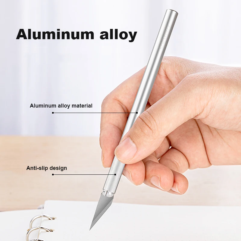 Deli Carving Knife Set Aluminium Alloy Precision Cutting Engraving Craft Knives DIY Card Paper Repair Leather Tools Graver