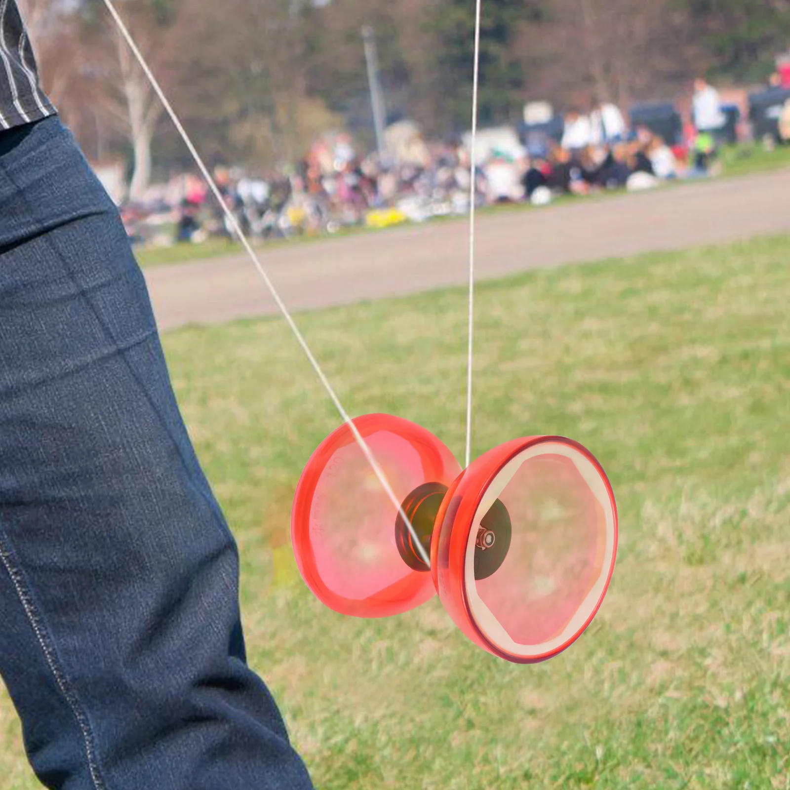 Mainan Diabolo profesional, mainan Diabolo, roda ganda karet lembut, merah Cina untuk balita