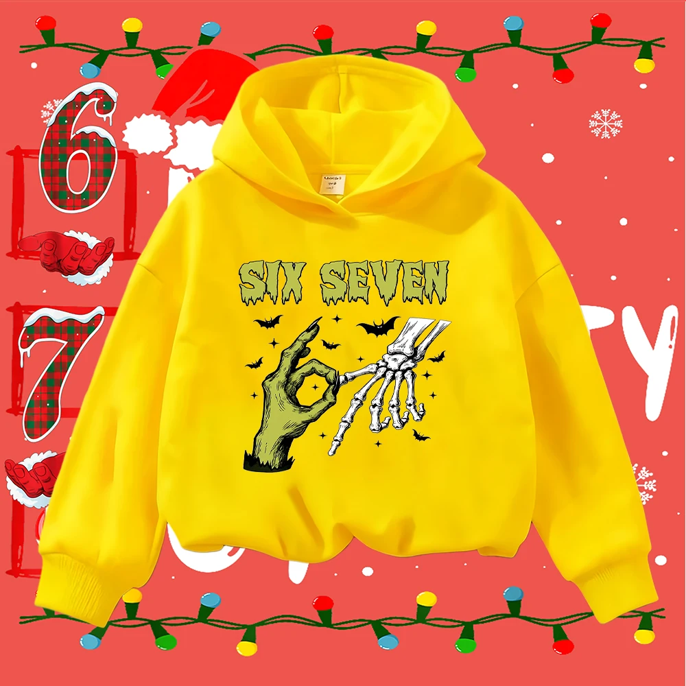 Sudadera navideña para niños 67 monstruo esqueleto estampado a mano niños pequeños niñas Casual manga larga Halloween Navidad jersey Top