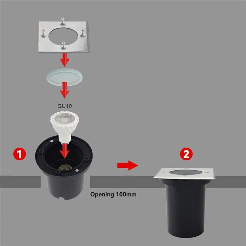 Carcasa para Lámpara Subterránea N84R GU10, Lámpara de Suelo para Exteriores, Foco de Jardín para Bombilla GU10