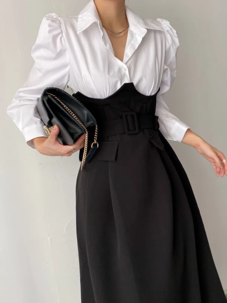 เอเล ออทัมนัล ชิคลายจุดคอปกยาวเอ-ไลน์ Dr Color Blo Maxi Skirt Sle Women's Faion