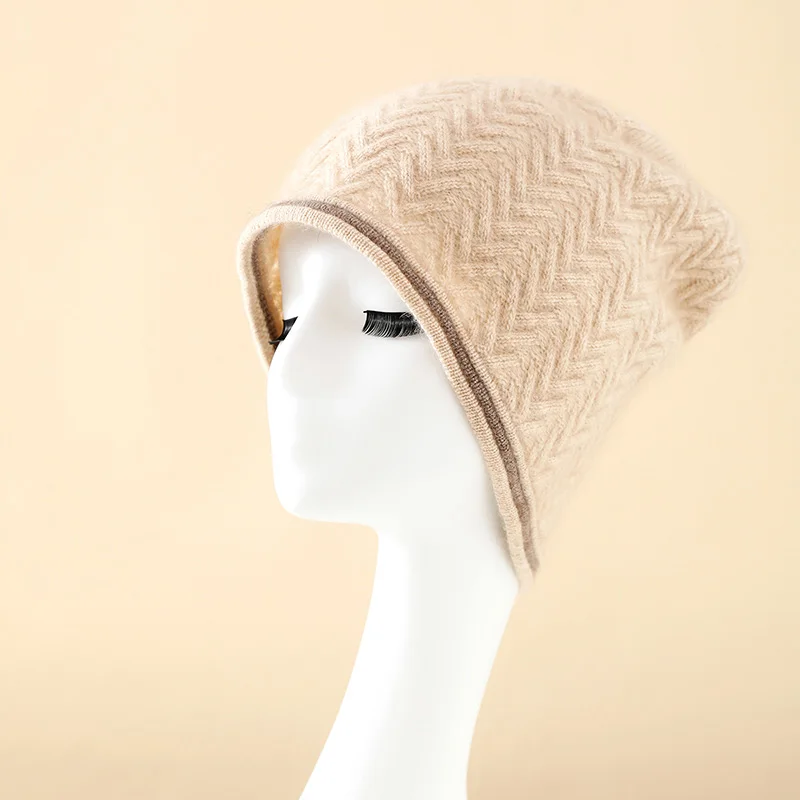 (100% Cashmere) Women\'s High-end Cashmere Mat Weaving Classic Temperament Versatile Hat