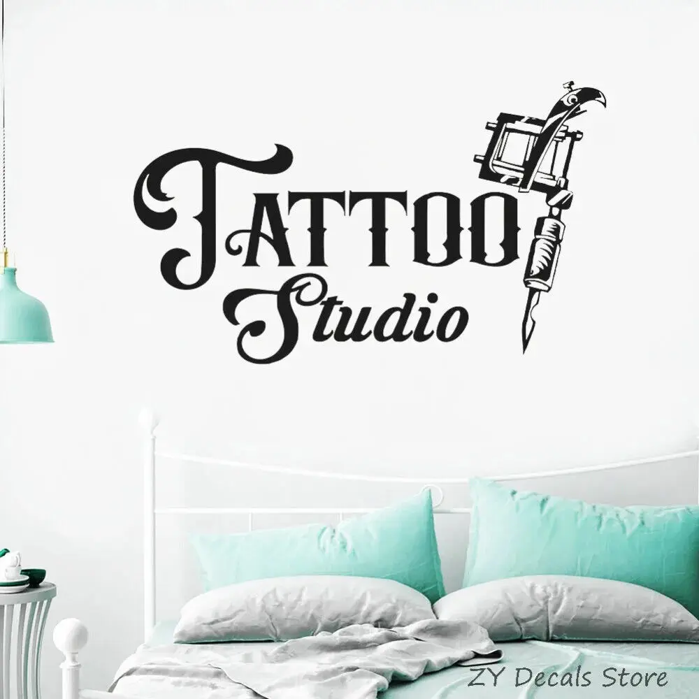 Tattoo Studio Sign Wall Decal Business Logo Poster Vinyl Art Sticker Tattoo Machines Window Stickers Waterproof Wallpaper S709