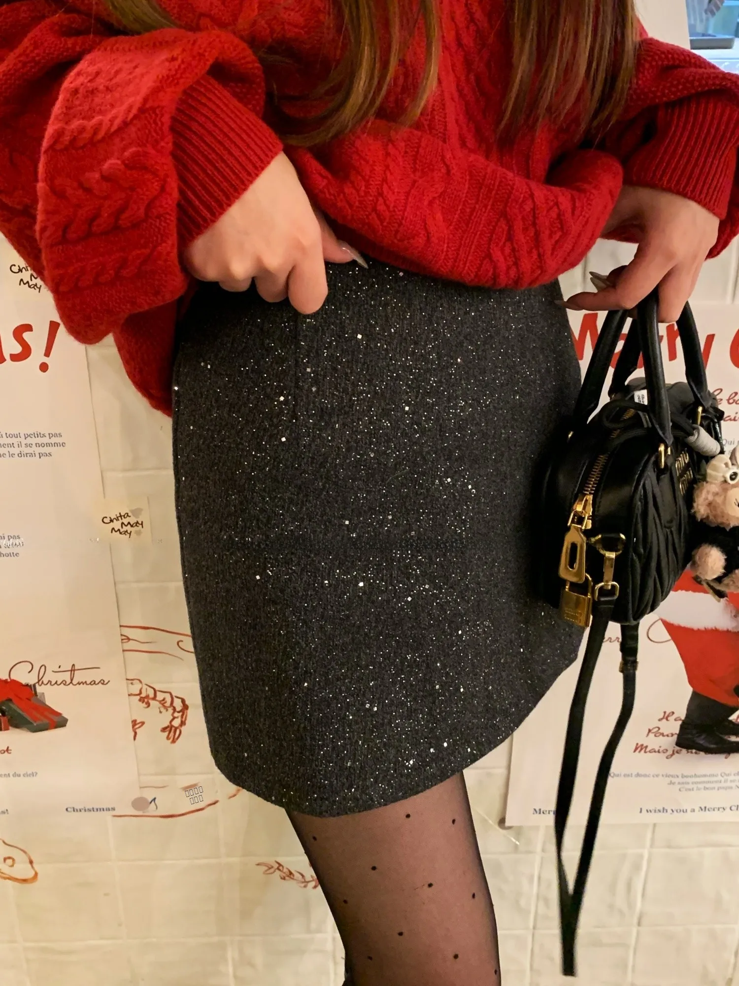 

Ele Woolen iny Sequin f Skirt Versatile Festival Aosphere Baby6 High Waist A-Line Skirt Skin-Friendly Breathable