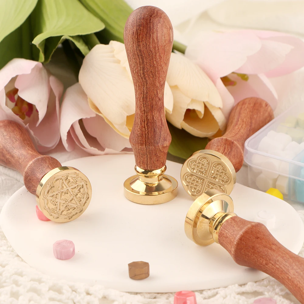 Moon Wax Seal Stamp Lantern Sealing Wax Stamps Rose 25mm Removable Brass Head Sealing Stamp with Wooden Handle for Invitations