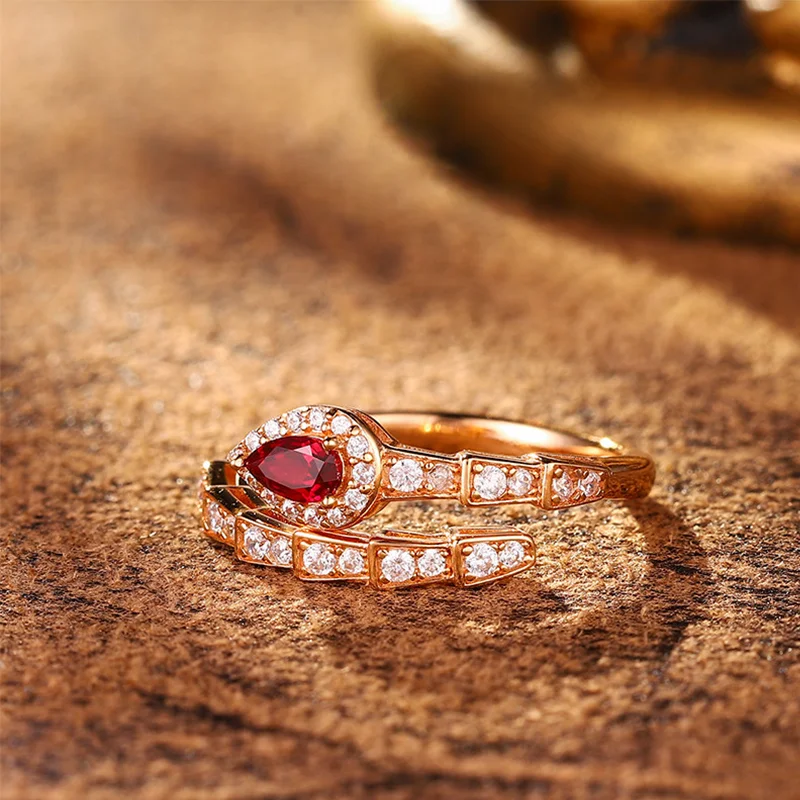 Fashionable Personality Cultivated Blood Diamond Ring Stylish Snake Design 925 Silver Unique Accessory for Any Occasion