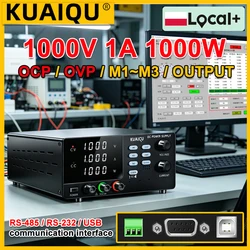 KUAIQU 1000V 1A 1000W Programmable DC Power Supply 800V/600V/400V Adjustable Bench Regulator OCP OVP USB for PV Inverter Testing