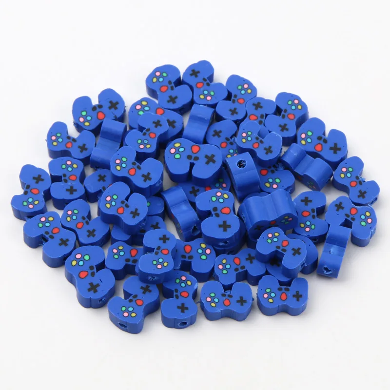 20/50pcs 10x7mm Blue Clay Beads Game Remote Control Pattern Polymer Clay Beads For Jewelry Making DIY Jewelry Beads Accessories