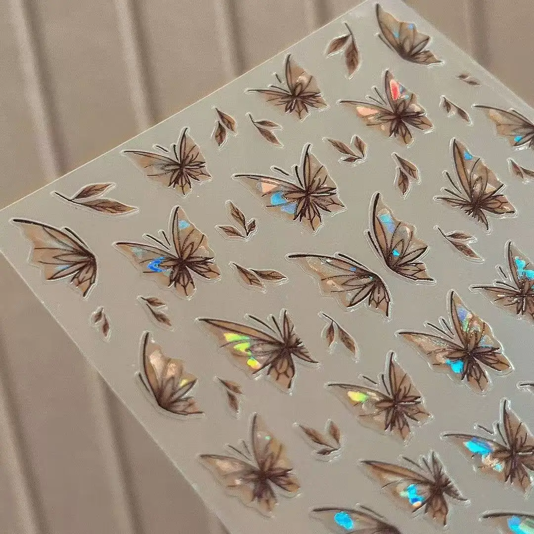 

Maillard Style Nail Stickers Butterfly Shell Light Chinese Vintage Brown Leaf Waterproof Decals for Manicure DIY