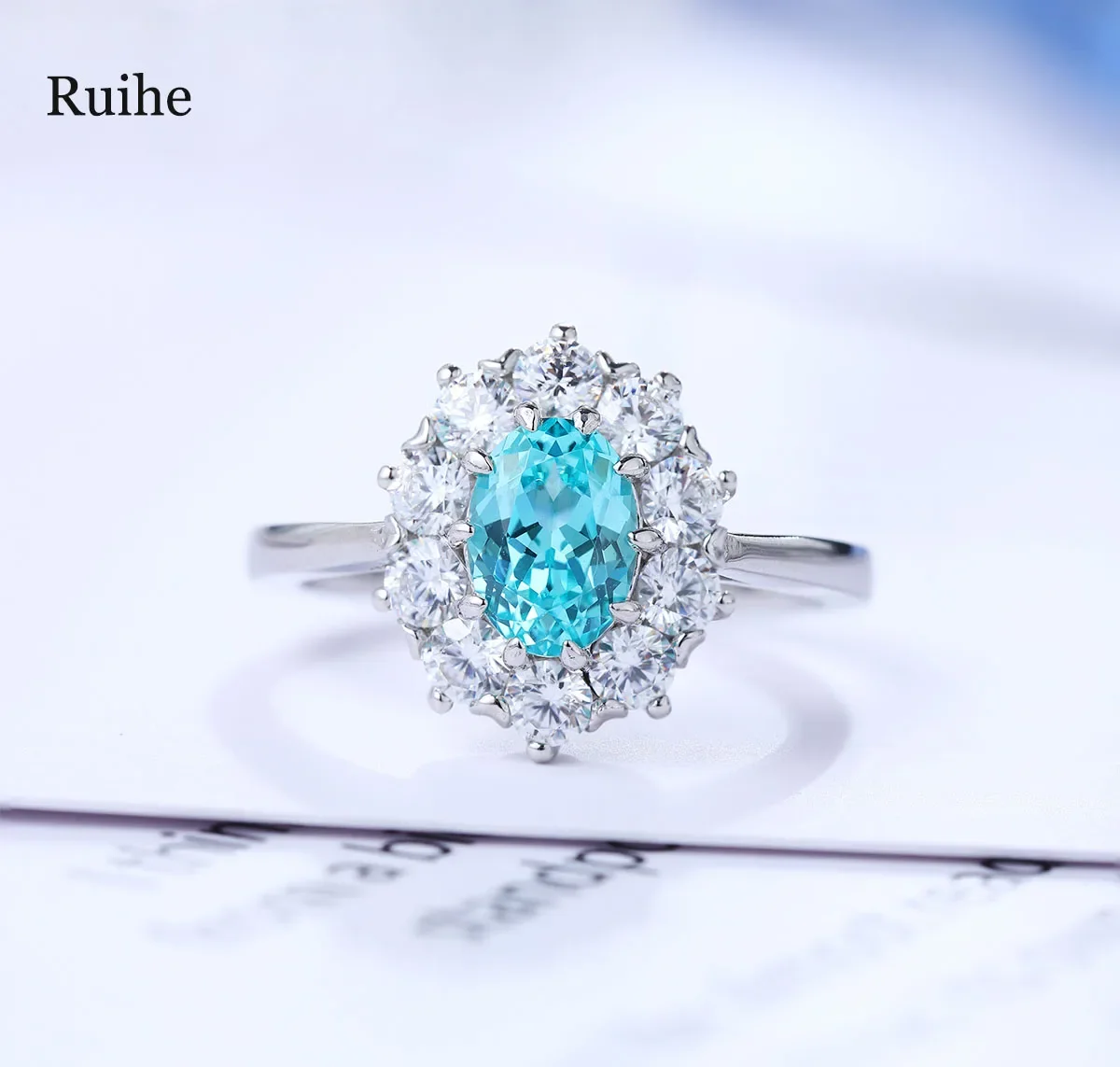 Vintage 925 Silver 1.38 Carat Paraiba Lab Grown Gemstone Ladies Fashion Jewelry Wholesale Women Rings Personalized