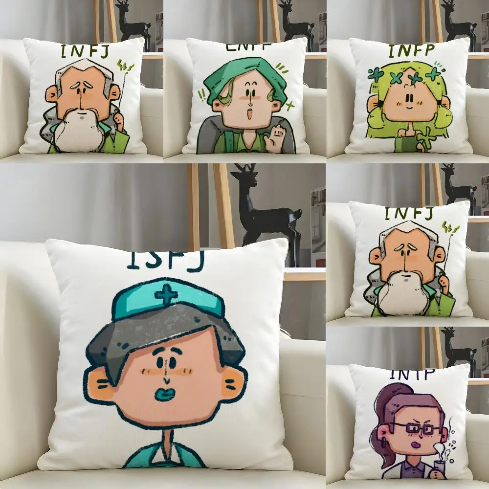 MBTI Anime Pillow Case Linen Pillows Case Cushions Case Sofa Pillows Case Decor Home