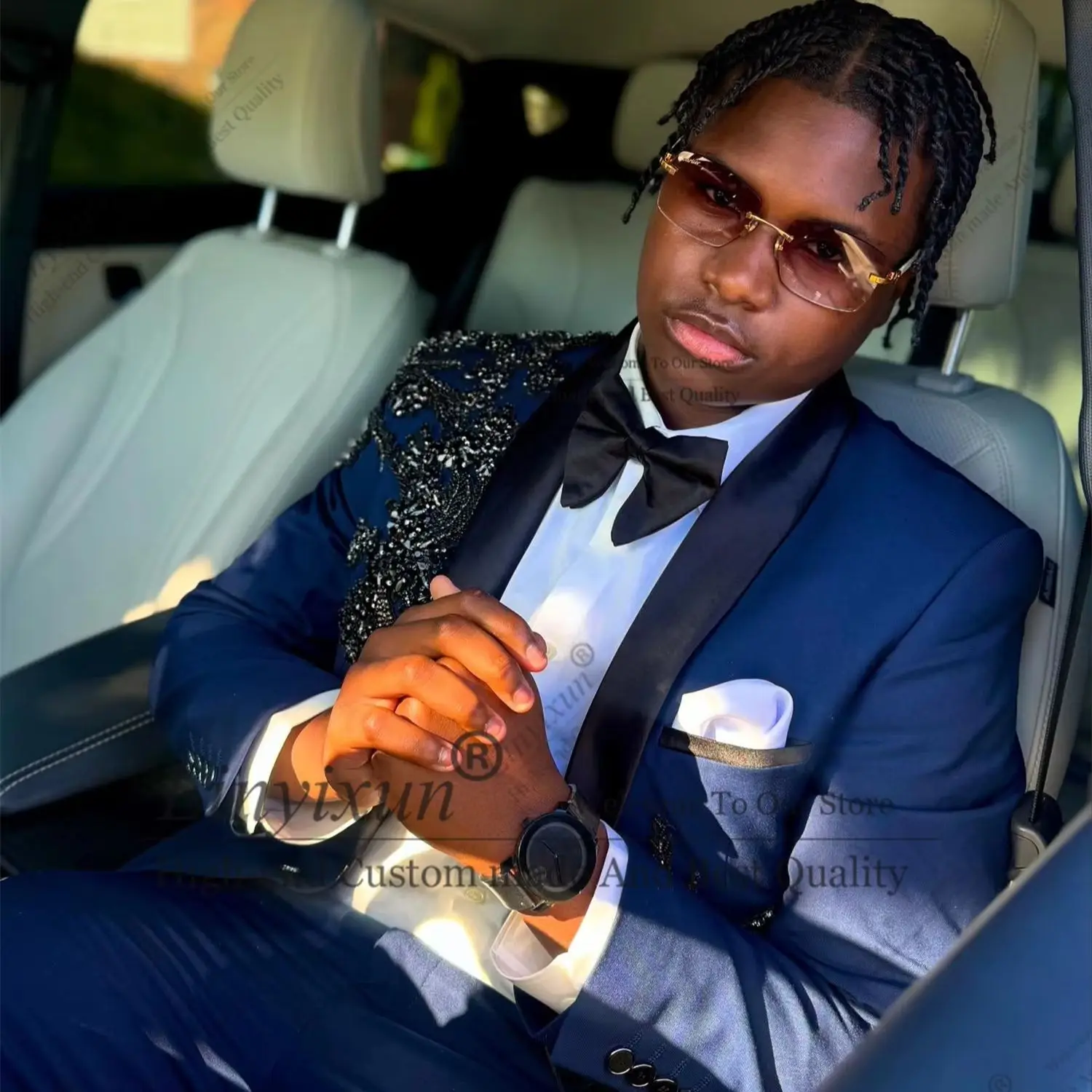Fashion Beaded Appliques Wedding Suits For Men Exclusive Design Groom Prom Blazer Customized 2 Piece Costumes Hommes Man Tuxedos