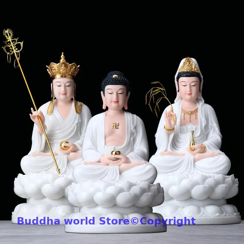 

3P High grade Jade XI FANG SANSHENG Buddha statue Amitabha Guanyin ksitigarbha bodhisattva HOME shrine decor worship protection