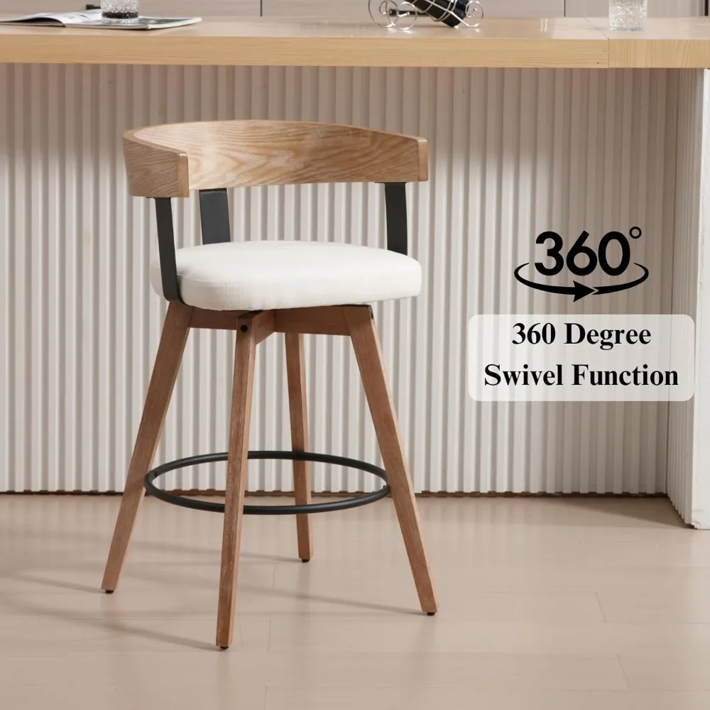 

Free Delivery - Mid-Century Bar Stools Set of 2, 26 Inch Swivel Counter Height Stools Linen Fabric Barstools with Barrel