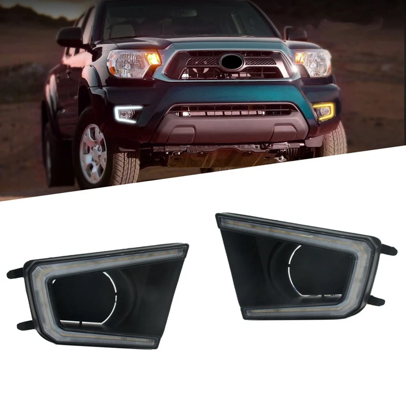 

Для Toyota Tacoma 2012-2015 динамический указатель поворота автомобиля DRL светодиодные дневные ходовые огни светодиодные противотуманные фары белый + желтый свет