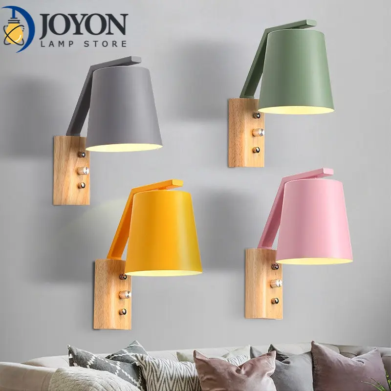 

Nordic Simple LED Wall Lamp Creative Ins Solid Wood Living Room Mirror Front Bedroom Children's Room Bedside Aisle Lighting Lamp