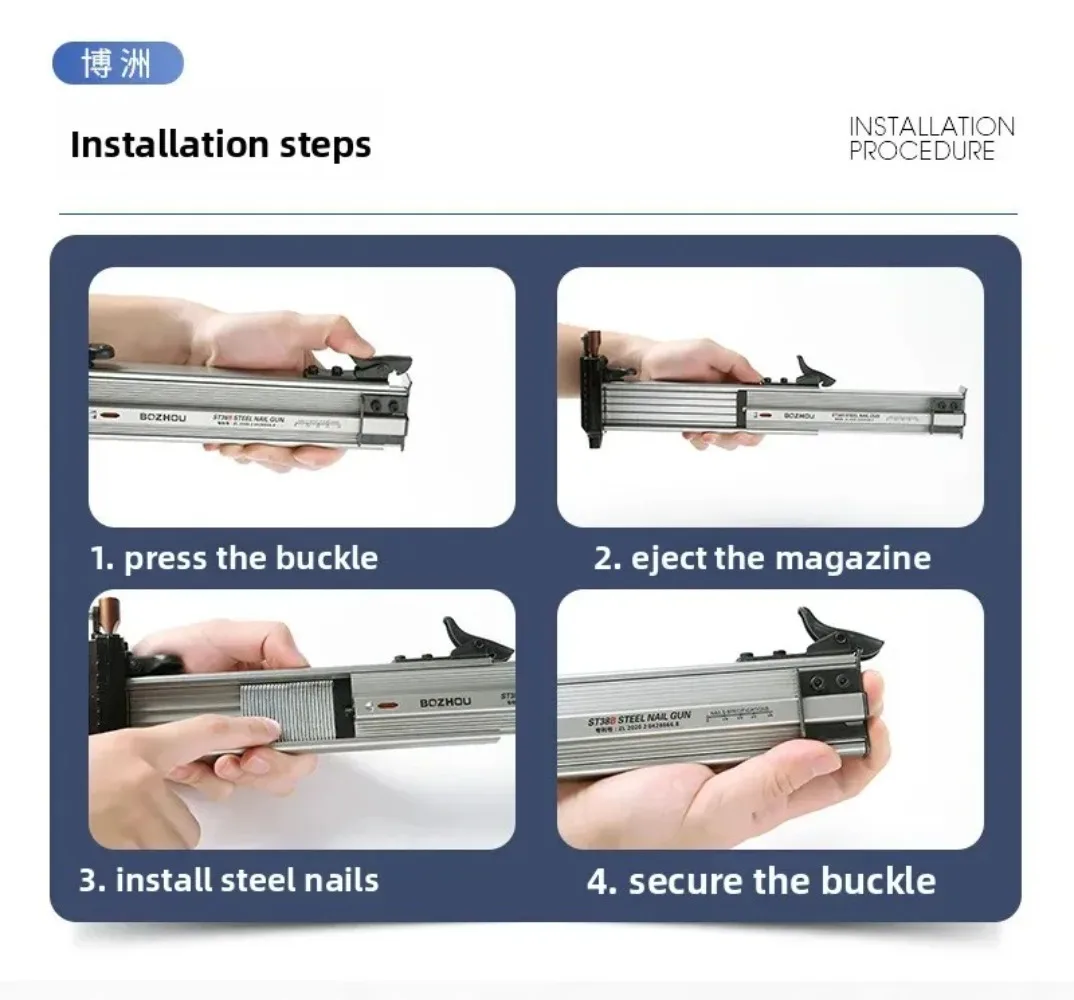 Premium ST38 Manual Nail Gun Steel Cement Nail Shooter Alloy Body For Wire Groove & Decoration Construction
