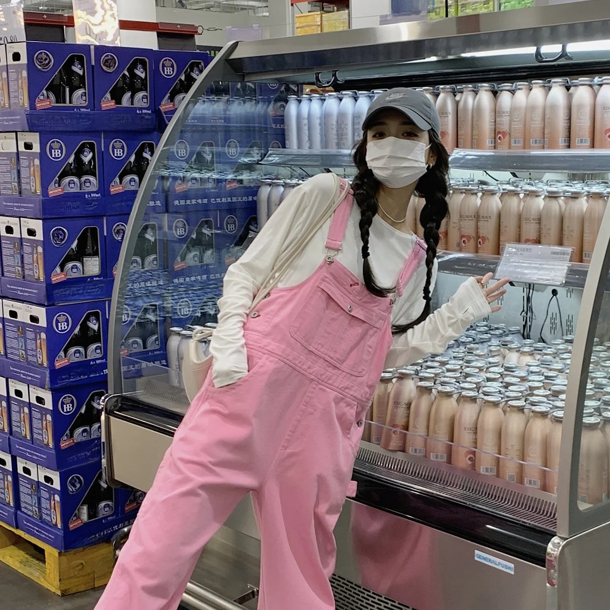 

Dopamine Pink Overalls Women's Spring Summer 2024 New Small Street Style Milk Series One-Piece Cotton High Waist Trousers