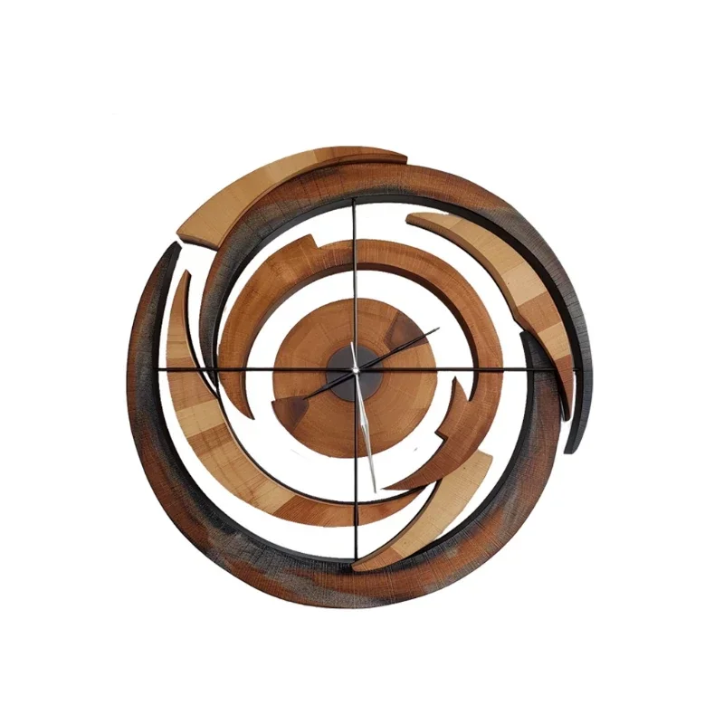 Creative Wood Lron Decorative Wall Clock Minimalist Light Luxury Living Room Bedroom Study Quartz Clock