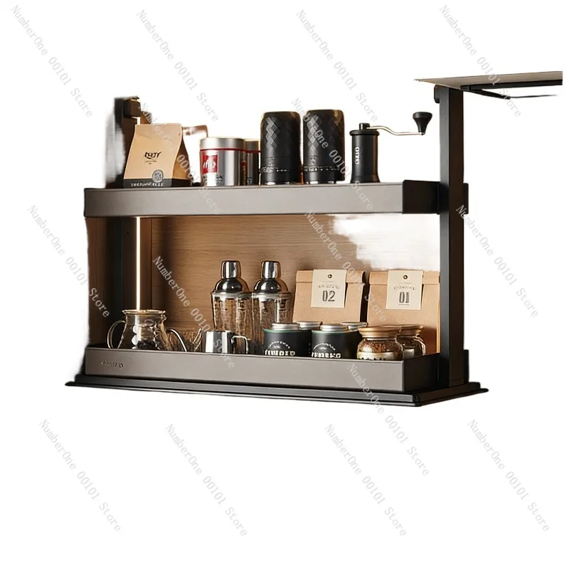 Light luxury kitchen double-layer hanging cabinet with intelligent electric lifting spice shelf and vertical spice basket