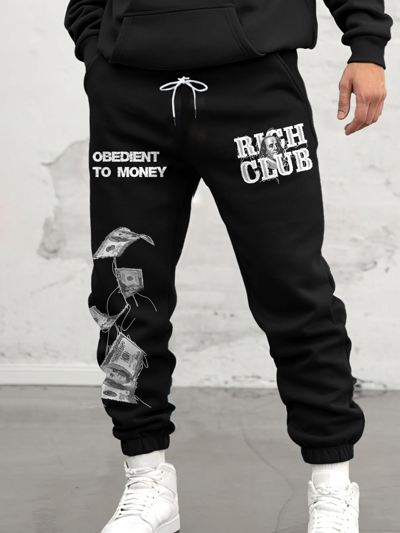 بنطال رياضي عصري للرجال على طراز الشارع مع طباعة مكدس دولار ثلاثي الأبعاد، شعار، فضفاض مناسب، ركض كاجوال #3