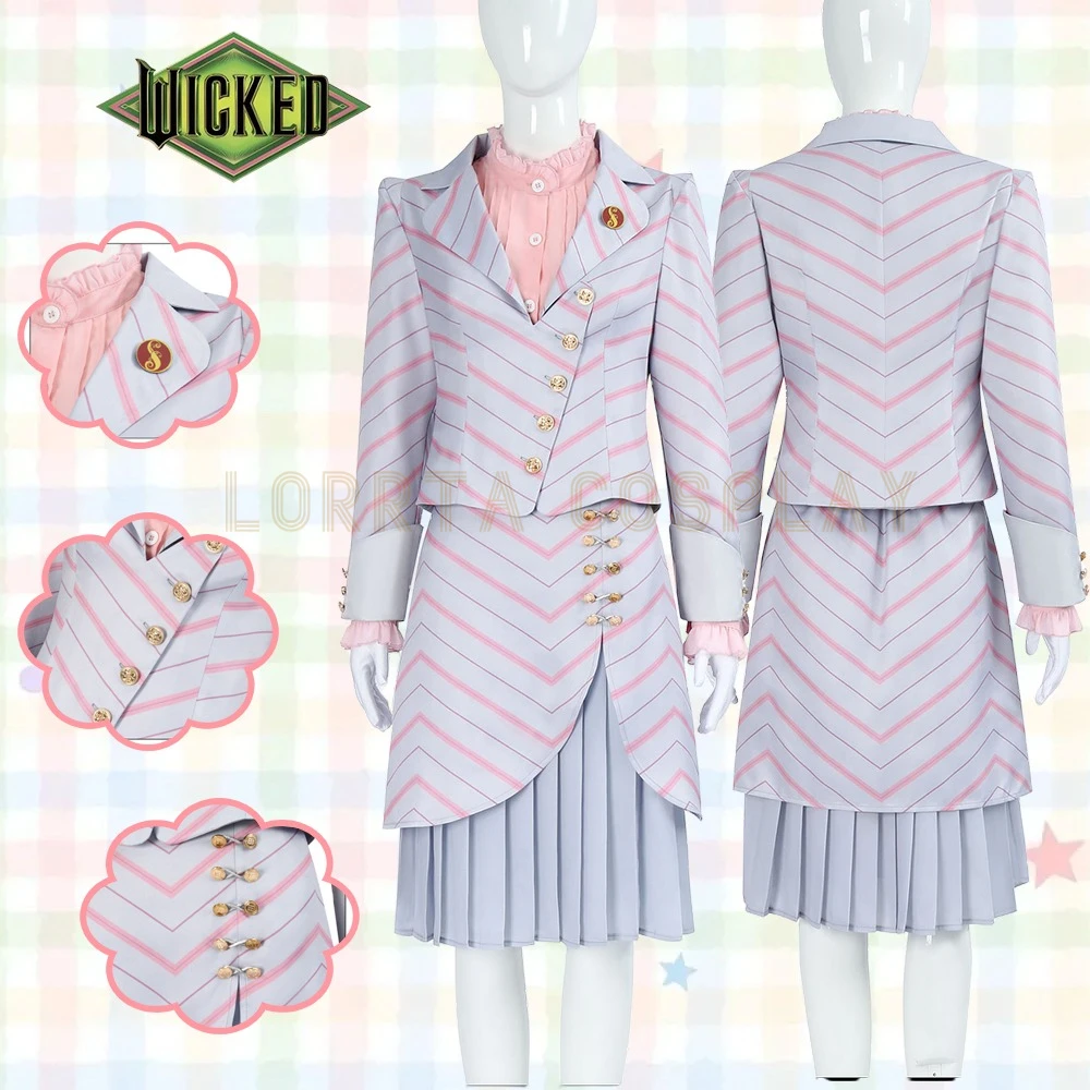 

Glinda Elphaba Cosplay Costume Movie Wicked Witches Uniform Badge Hat Full Set Suits Halloween Carnival Party Clothes for Women
