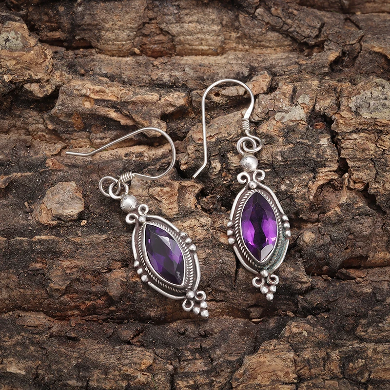 Vintage Purple Shiny Zircon Earrings Elegant Ear Accessories for Women