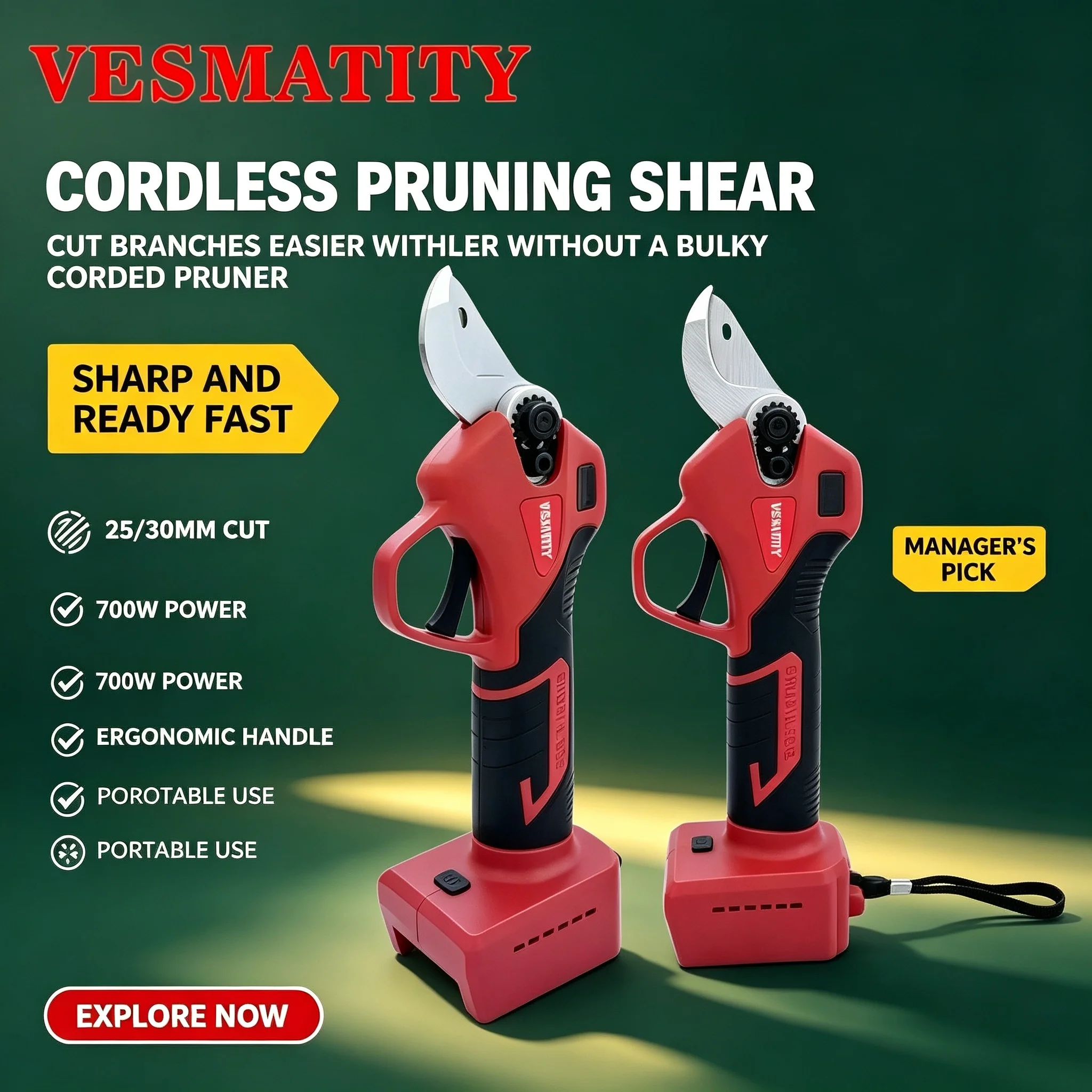 Handheld Cordless Brushless Electric Pruner 4 Gears Orchard Shrub Tree Branch Cutter For Makita 18V Battery Power Tool