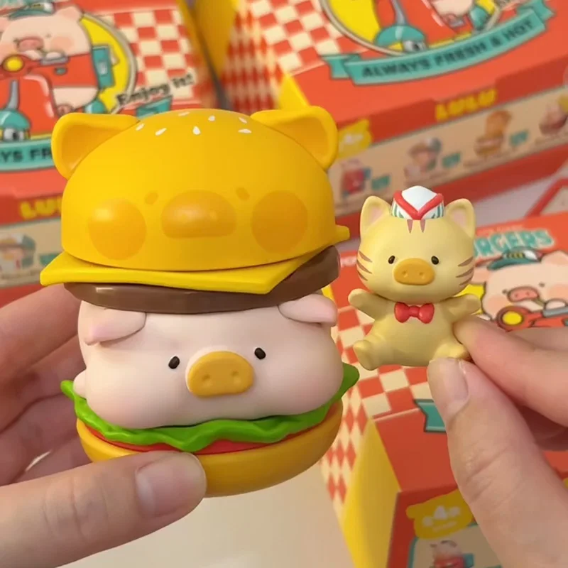 

Lulu The Piggy Burgers Series Blind Box Lulu Wind-up Toy Mystery Box Action Figure Surprise Bag Decor Ornament Model Gift Toys
