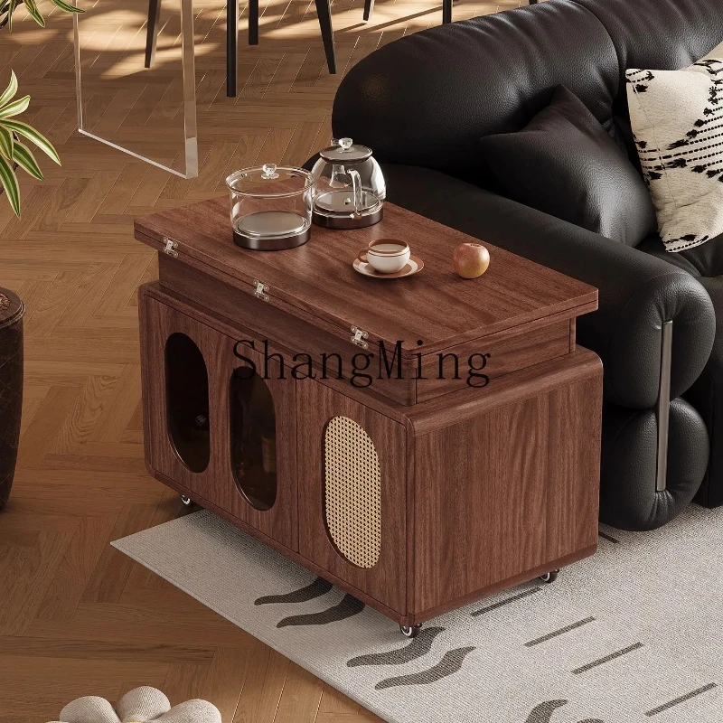 

SM Walnut All Solid Wood Movable Lifting Folding Coffee Table Living Room Home Stroller Sofa Side Table