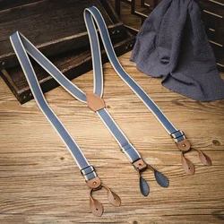 British Retro Button-Style Waistband Men's Plus Size Non-Slip Elastic Adjustable Pants with Suspenders for Adults