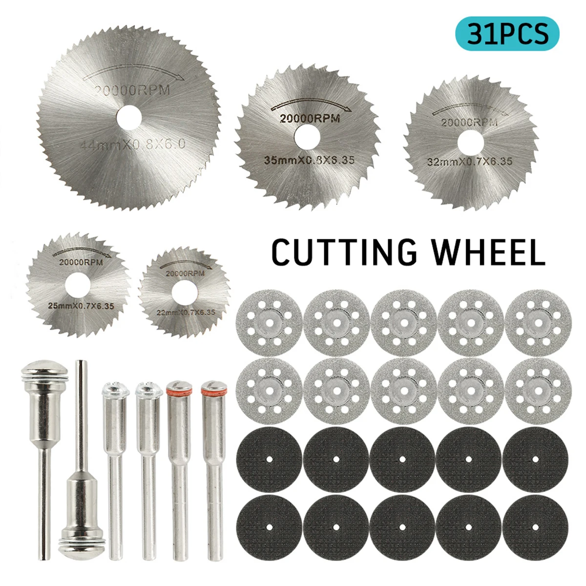 31 peças discos de corte de diamante hss serra circular mini broca ferramenta rotativa lâminas multi-tamanho para corte de metal, madeira, pedra, pvc