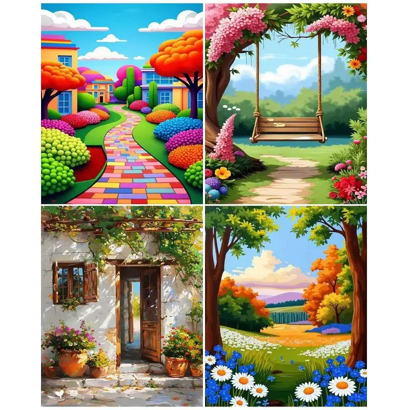 

GATYZTORY Painting By Number Tree Landscape Wall Art DIY Frame Pictures By Numbers Acrylic Canvas Home Decoration 60x75cm
