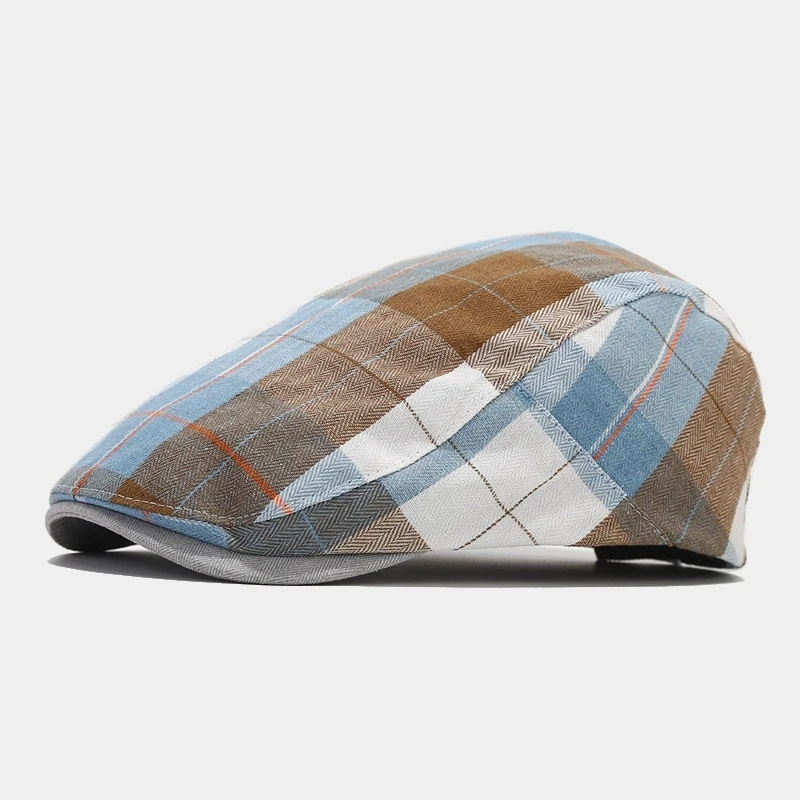 หมวกเบเร่ต์ลายสก็อตสีสันสดใสสำหรับผู้ชาย หมวกสไตล์ศิลปะทันสมัย หมวกทรงบางสำหรับฤดูใบไม้ผลิและฤดูใบไม้ร่วง หมวกนิวส์บอยสไตล์เรโทรอังกฤษสำหรับผู้หญิง