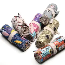12/24/36/48/72 Hole Pencil Case Colorful Cloth Canvas Pencil Bag Stationery Organizer Storage Pouch Student School Supplies