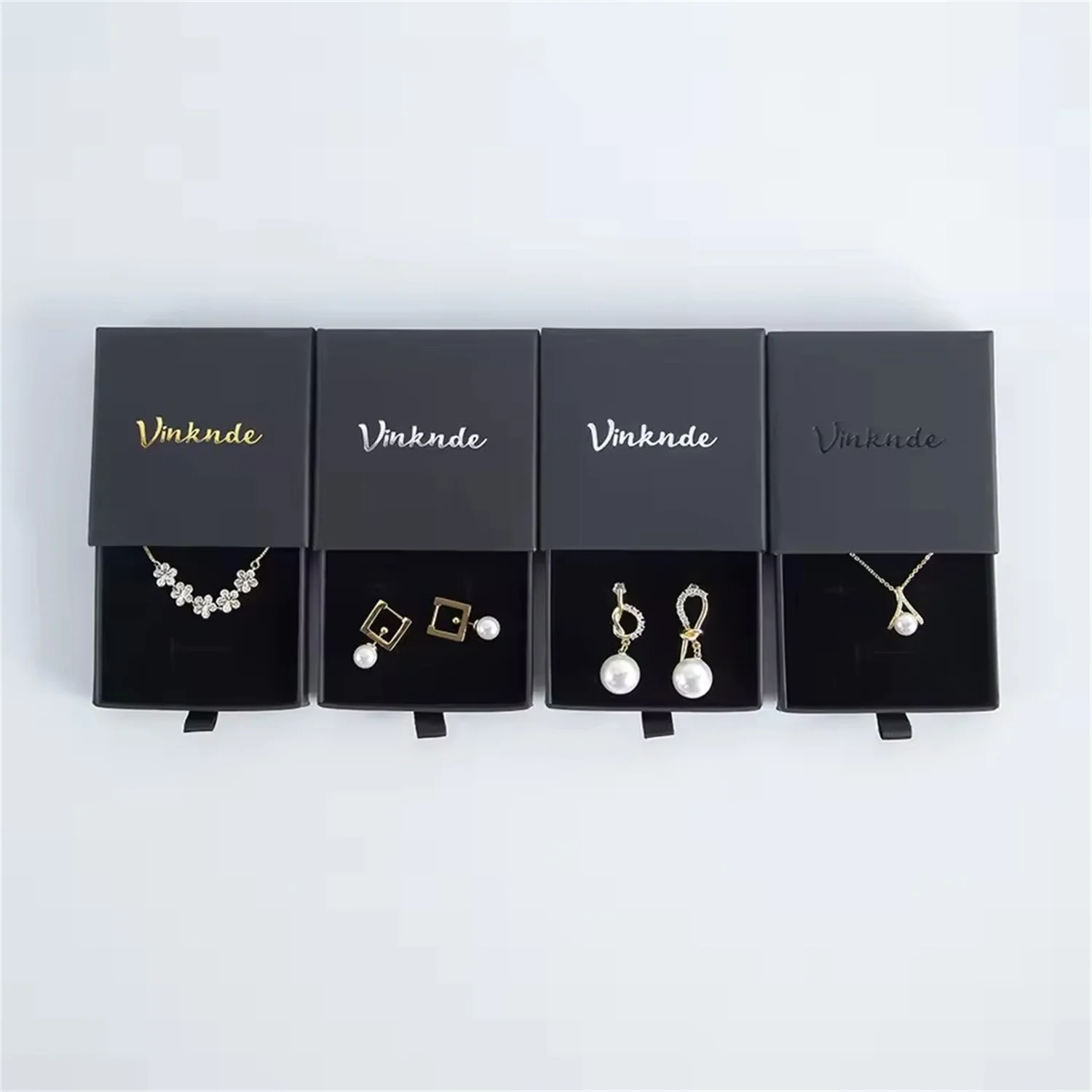 24Pcs Bulk Custom Logo Necklace Ring Drawer Box Premium Rose Paper Wedding Party Gift Earrings Jewelry Boxes With Velvet Inside