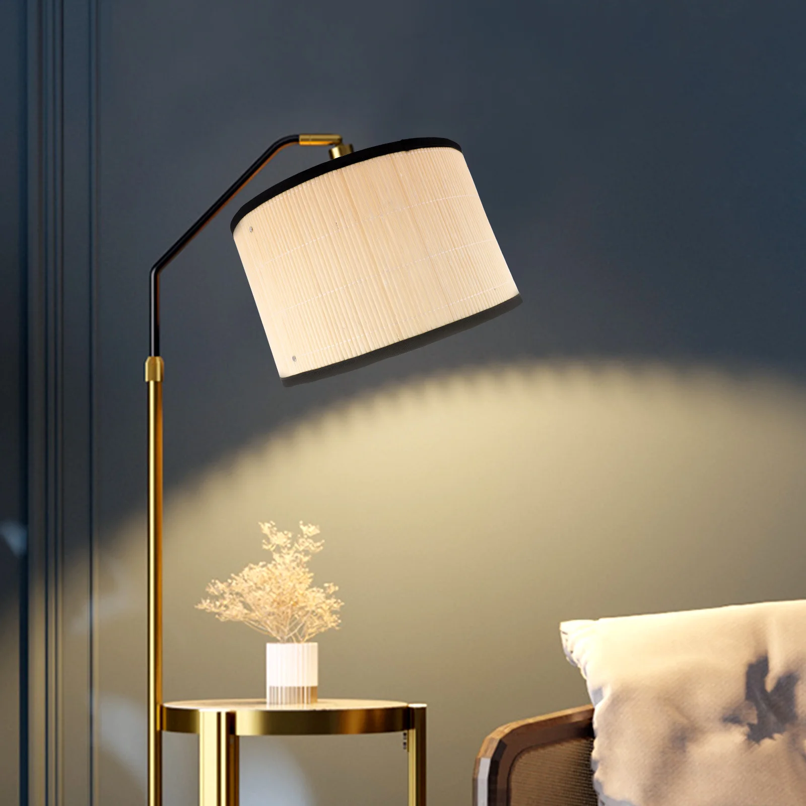 

Bamboo Barrel Lamp Shade Durable Iron Frame Fine Workmanship Indoor Table Light Shade Vintage Household Lamp Cover