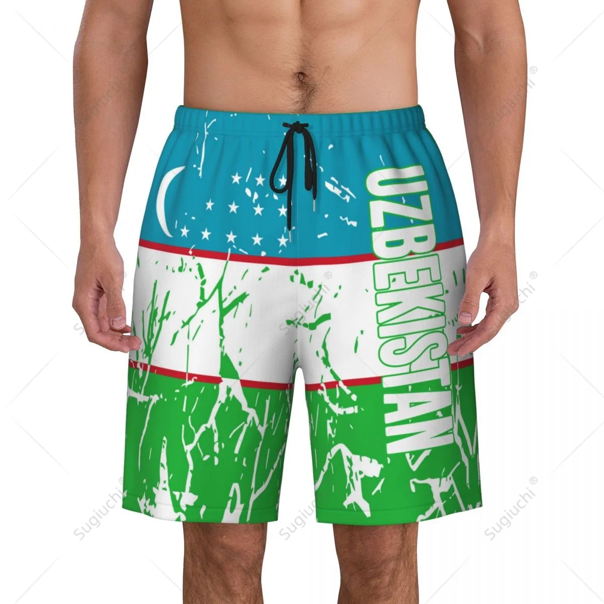 Men's Uzbekistan Flag Grain Beach Pants Board Shorts Surfing Boys Soccer Cycling Swimwear Running Polyester