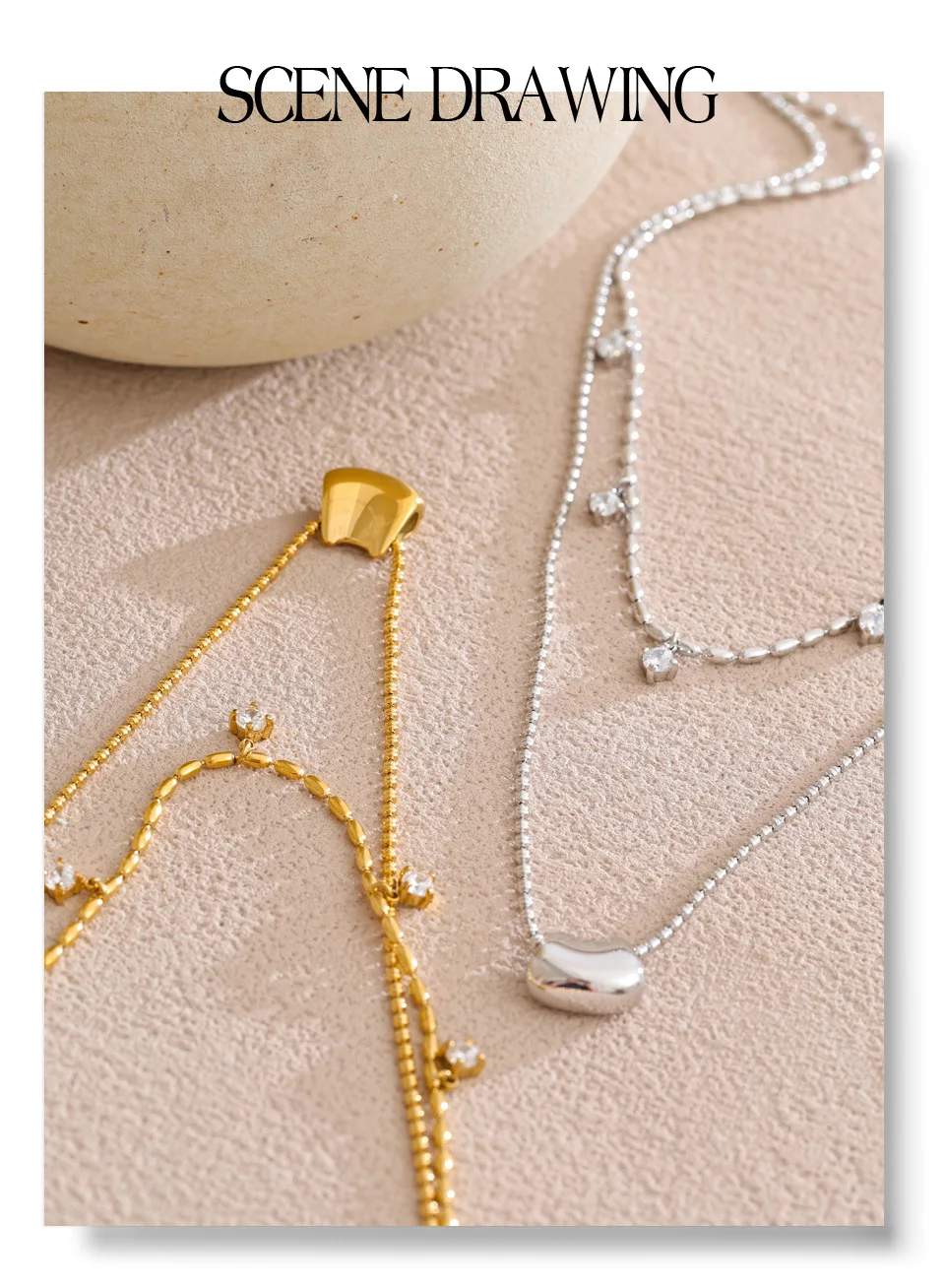 Yhpup Luxus Mode Doppel-Schicht Zirkonia Tropfen Exquisite Kette Overlay Halskette Edelstahl Beliebte Anhänger Kragen Schmuck – Detail 12