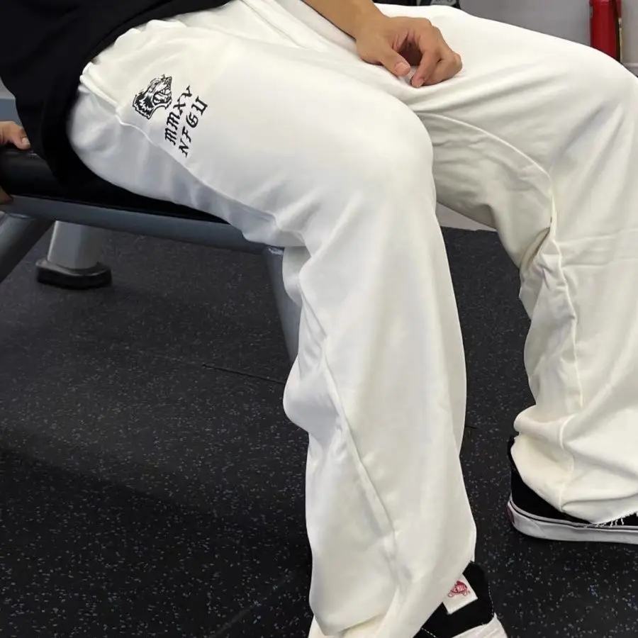 유럽과 미국의 늑대 머리 인쇄 면화 운동복 피트니스 스포츠 레저 거리 복고풍 바지를 가진 남성과 여성