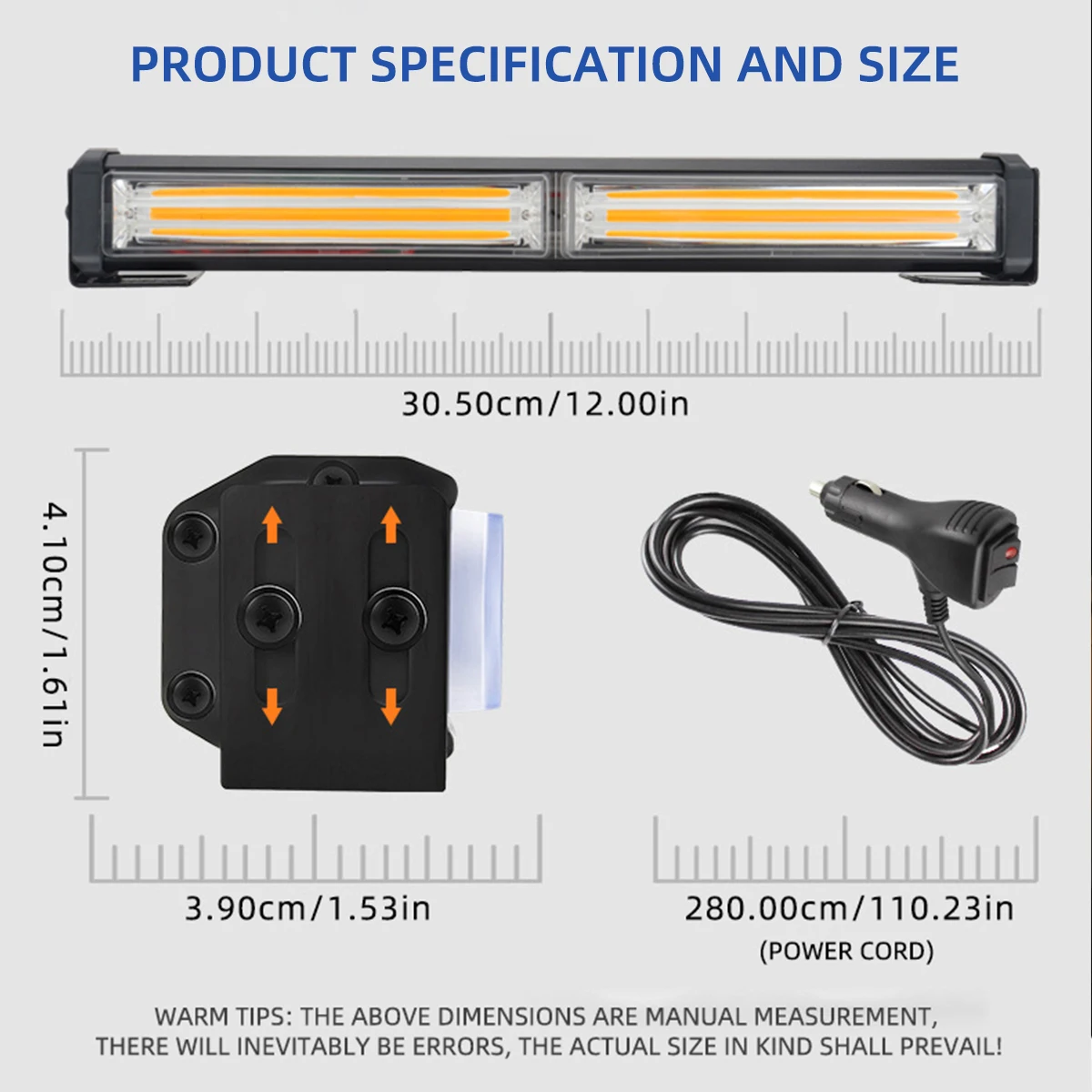 COB LED Flash Bar Light Emergency Warning Lamp High Power 30W 12inch Police Red Blue Yellow Running Light Worklight Bar Off Road