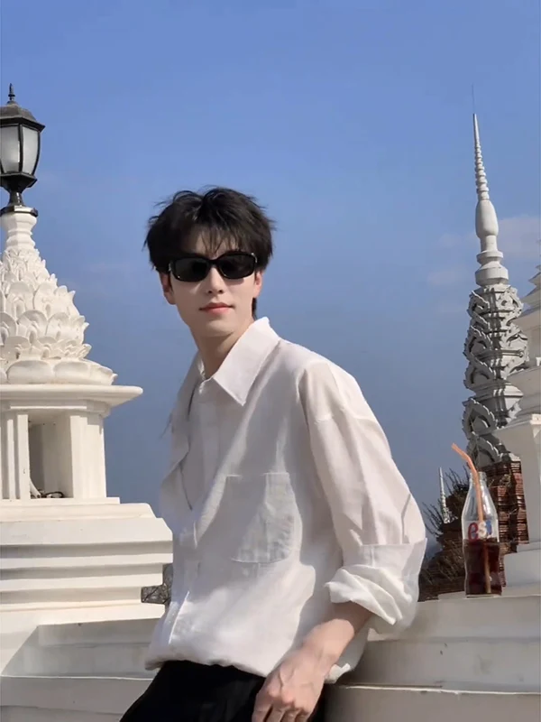 

White Qui-Dry Ice Silk Men's Summer Sunscreen Loose Casual irt Lightweight Formal Wear Inner irt Faionable Youth Sle