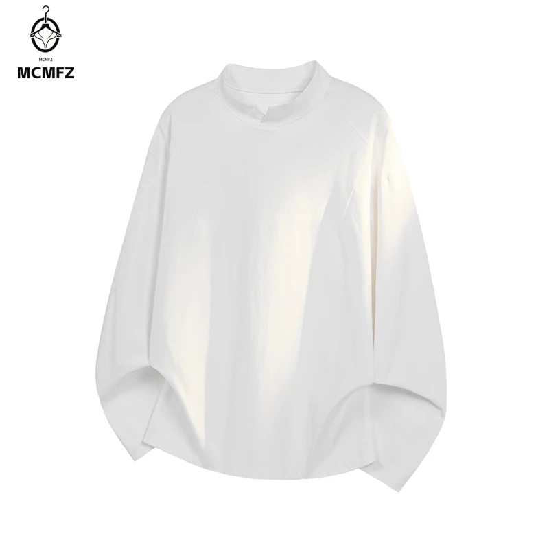Men Layering Essential Notched Mock Neck Long Sleeve Tee Raglan Cut Relaxed Silhouette For Autumn Casual Combination