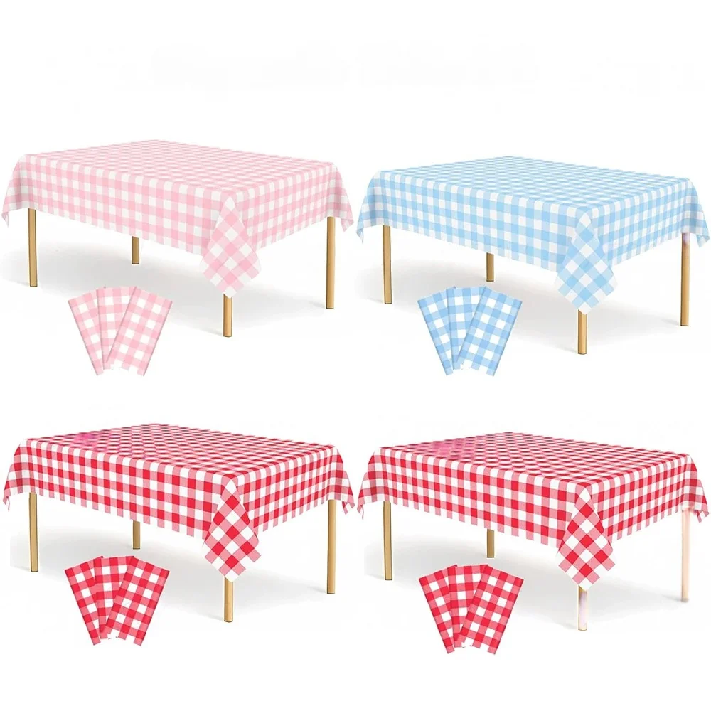 Disposable Tablecloth Tiles Blue Pastel Pink 137x274cm,Red Plastic Rectangular Table Cover,Birthday Decorations,Reception-Gift