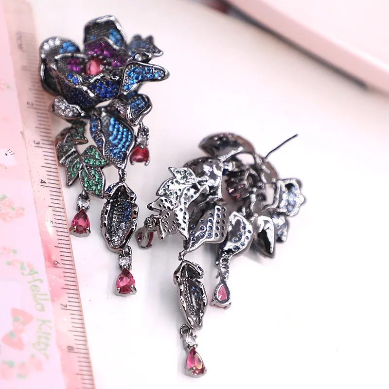 Bilincolor Micro Inlaid Zircon Peony Earrings For Women