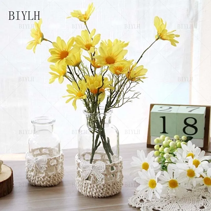 BIYLH Nordic style Hand-woven Glass Vase Transparent Hydroponic Plant Vase Home Decoration Tabletop Flower Arrangement Ornaments