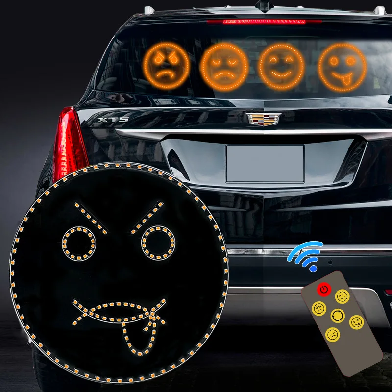 Remote Control LED Funny Expression Rear Window Light Multi-function Gesture Anti-collision Warning Lamp For Car