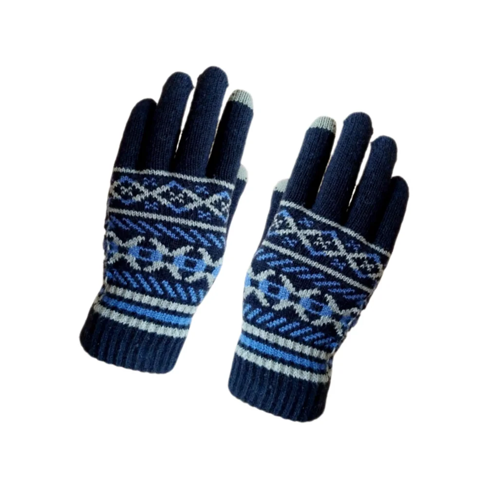 

1Pair Men's Thick Knitted Woolen Yarn Gloves Warm Full Finger Touch Screen Compatible Winter Accessories for Outdoor Use