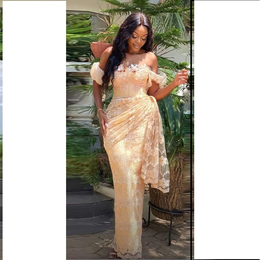 Abiti da ballo in pizzo da sogno Abito da sera sexy a sirena con spalle scoperte Abiti da festa per occasioni formali per ragazze nere