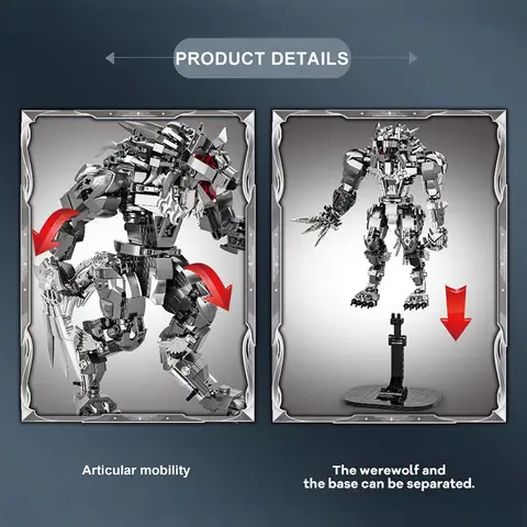 Kreativa 813 st. mörk natt varulv figur byggstenar MOC silverfärgad rustning mecha vargman tegelstenar leksaker för barn pojkar gåva 10 best sales mecfactor-tegelstenar - №9